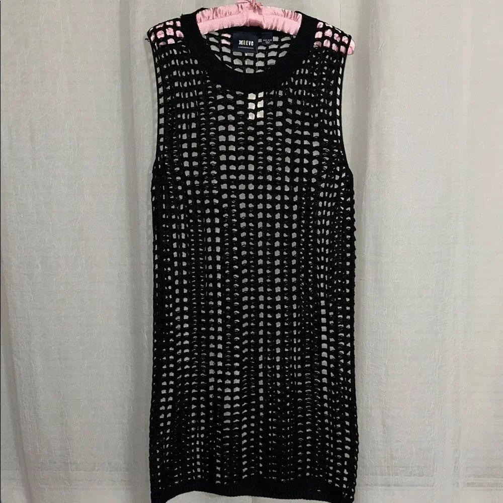 Anthro x Maeve OS Black Crewneck Sleeveless Crochet Fishnet Swim Coverup